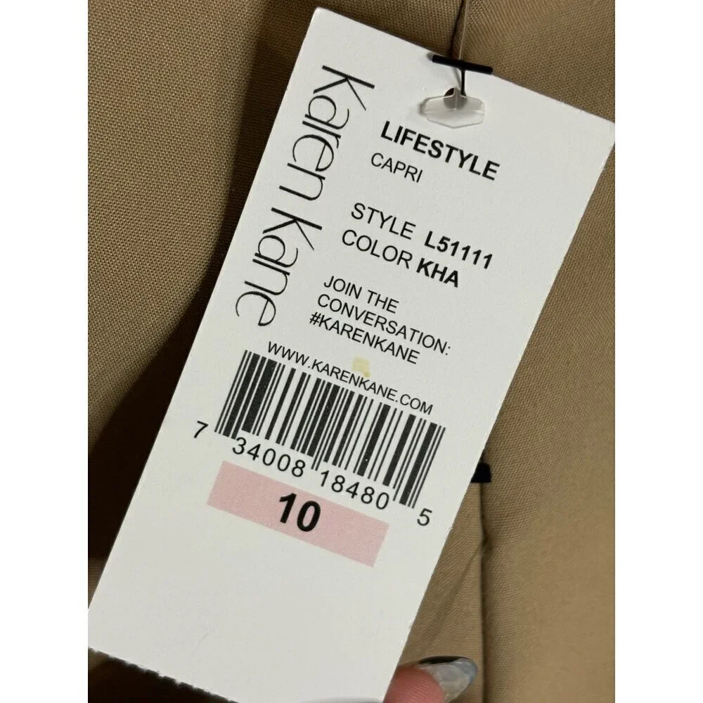 NWT Karen Kane Khaki Brown Soft Stretch Clean Front Cropped Pants-sz 10
